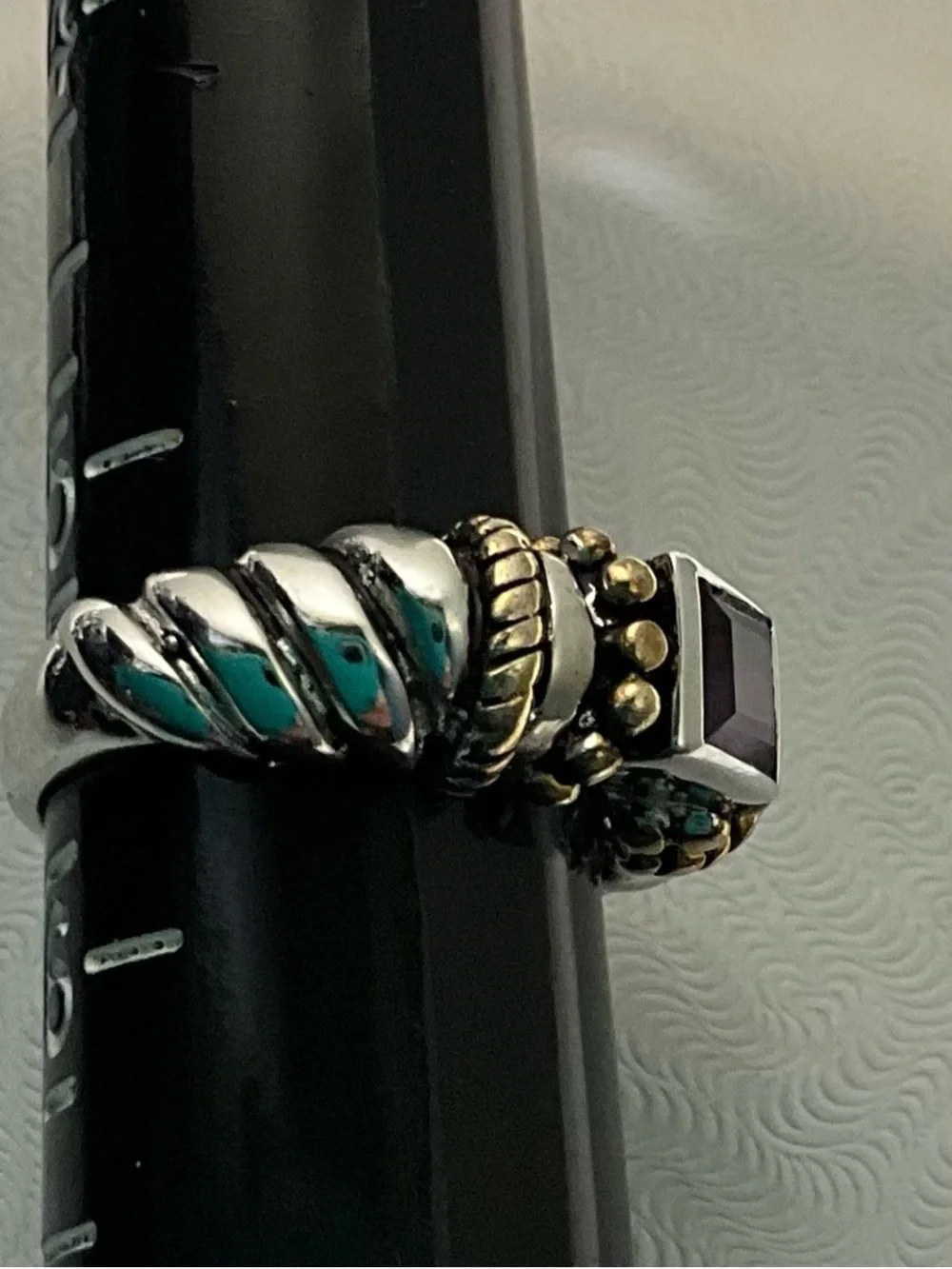 David Yerman, Sterling silver cable gemstone ring size 5.5